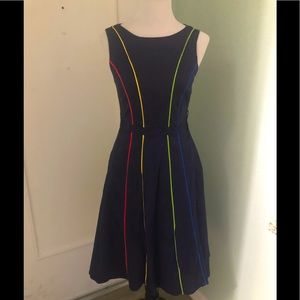 ModCloth Between the Line Navy Blue Sleeveless Fit & Flare dress
